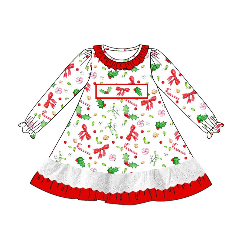 presale GLD0893 Christmas leaf bow pattern lace red lace white long sleeve dress 2024 9.9