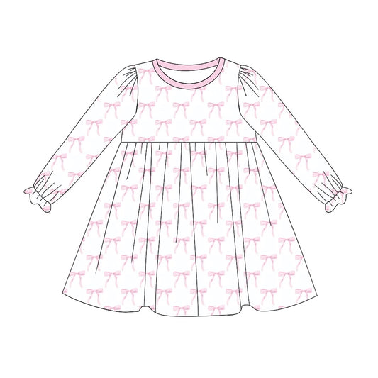 presale GLD0898 Pink and white long-sleeved dress with bow pattern 2024 9.9