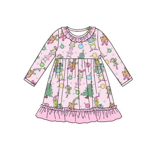 presale GLD0909 Christmas Tree Girls Pink Lace Long Sleeve Dress 2024 9.13