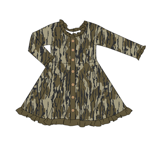 presale GLD0914  Camouflage Army Green Lace Button Long Sleeve Dress 2024 9.13