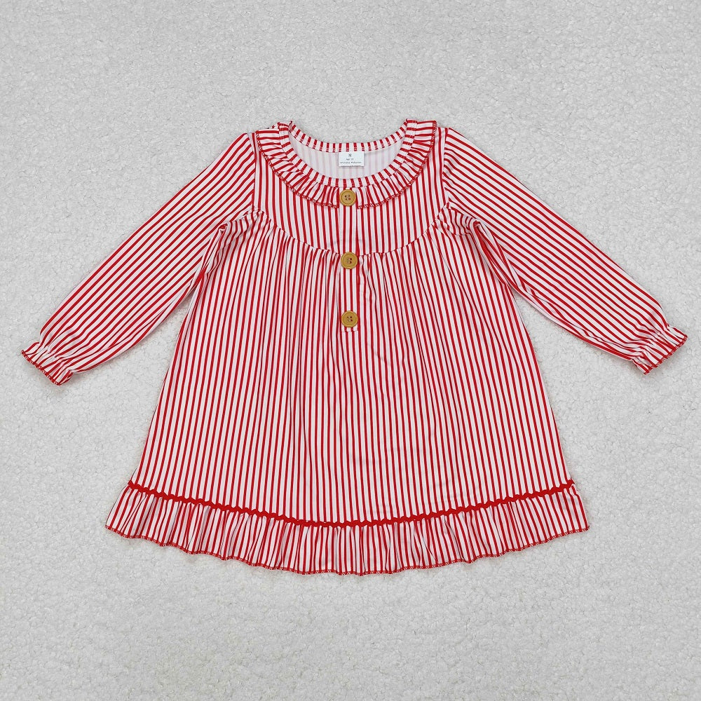 GLD0933  Christmas Red Striped Long Sleeve Dress