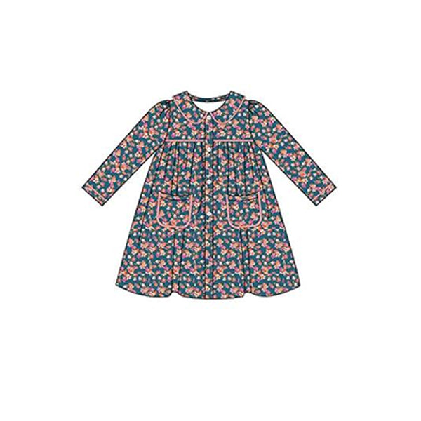 presale GLD0934  Floral Pocket Doll Collar Long Sleeve Dress   2024 9.14