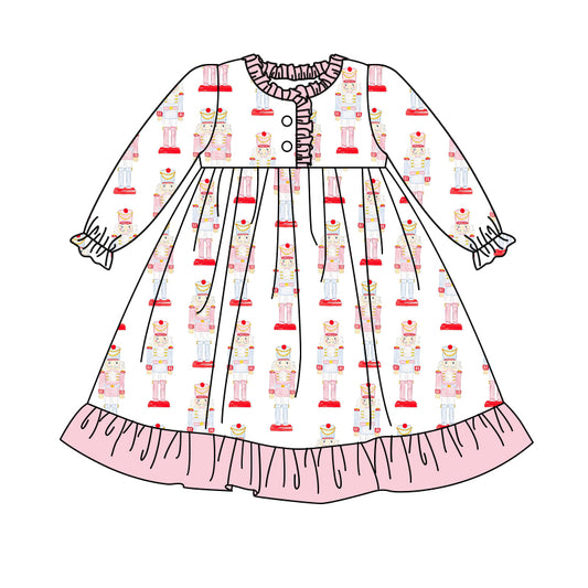 presale GLD0941 White long-sleeved dress with pink lace 2024 9.21