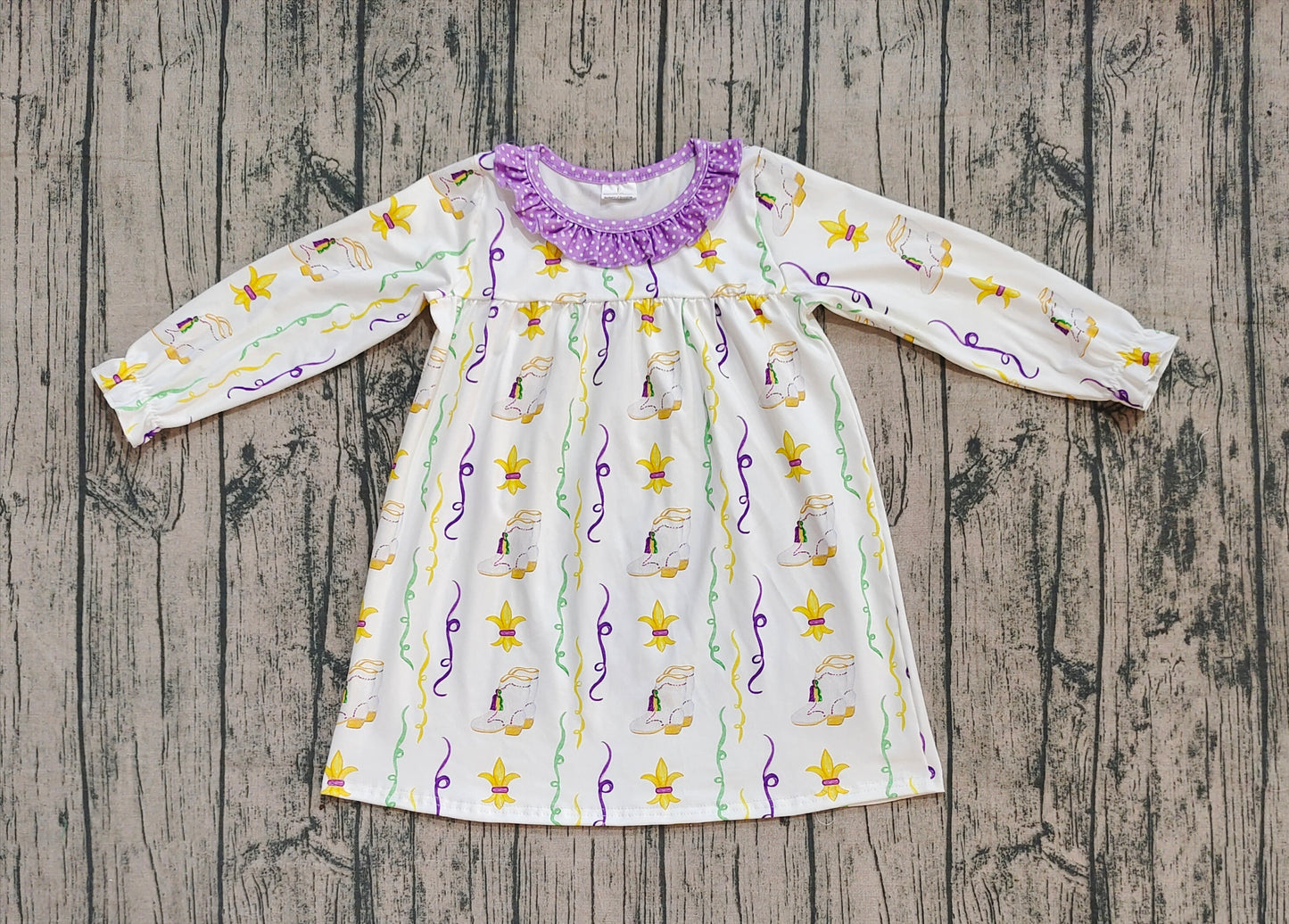 presale GLD0947 Baby Girls Mardi Gras Purple Knee Length Dresses  D 911