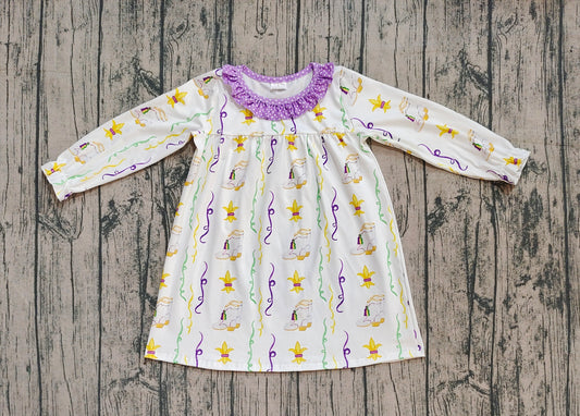 presale GLD0947 Baby Girls Mardi Gras Purple Knee Length Dresses  D 911