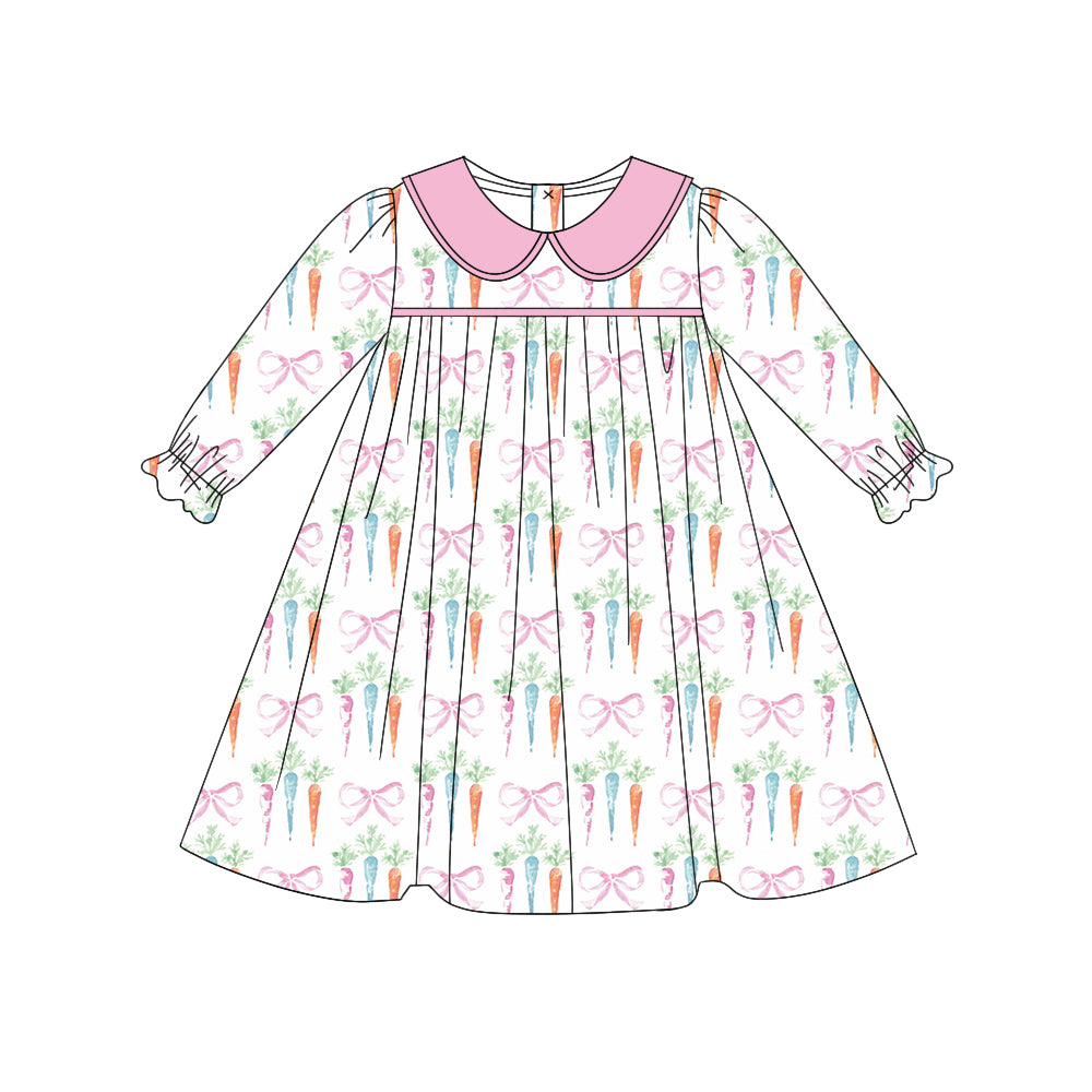 presale GLD0956  Easter carrot bow pattern pink doll collar white long sleeve dress 2024 9.27