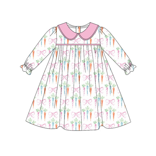 presale GLD0956  Easter carrot bow pattern pink doll collar white long sleeve dress 2024 9.27