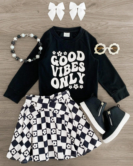 presale GLD0960 Letter Flower Long Sleeve Black and White Plaid Short Skirt Suit 2024 10.8