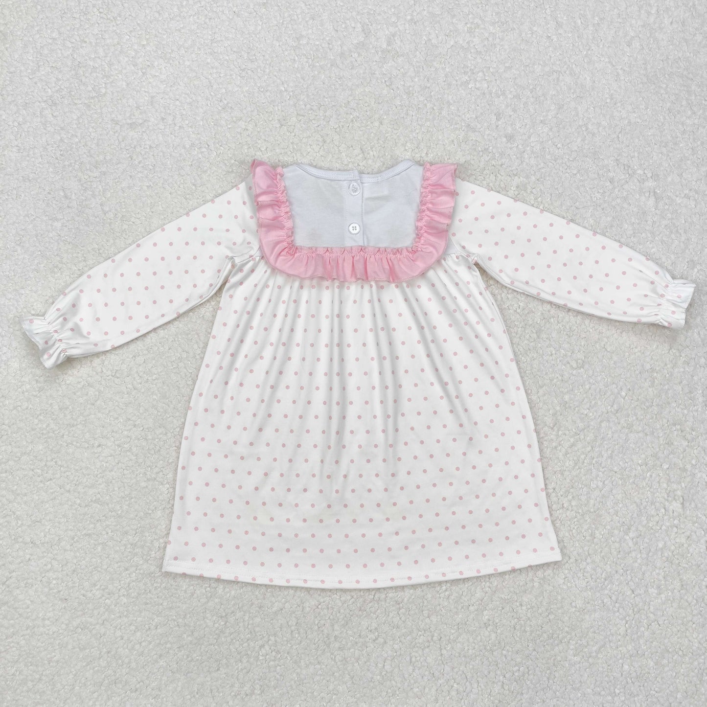 GLD0981 Embroidery Cross Dot Pink Lace Long Sleeve Dress