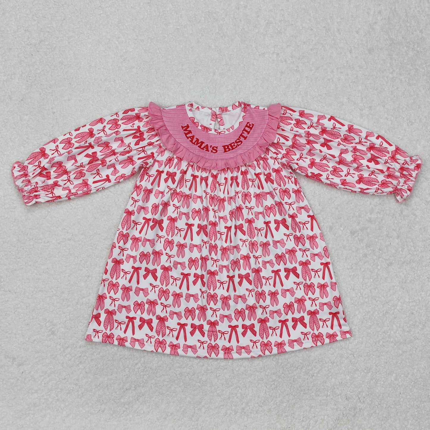 GLD0990  Pink and white long-sleeved top with bow pattern dress