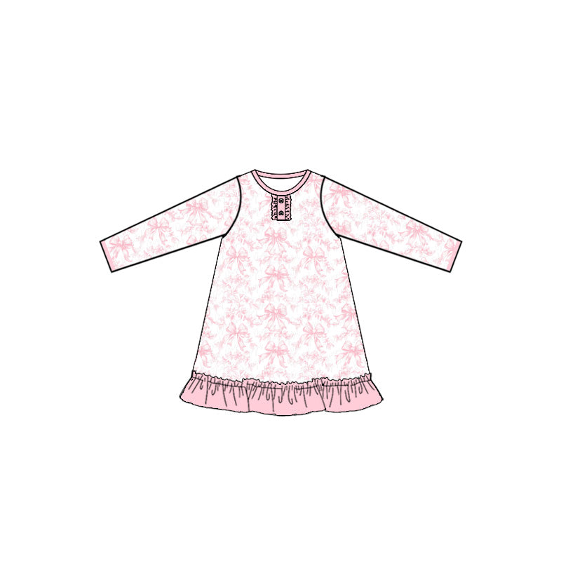 presale GLD0991  Pink and white long-sleeved dress with flower and bow pattern  2024 12.4