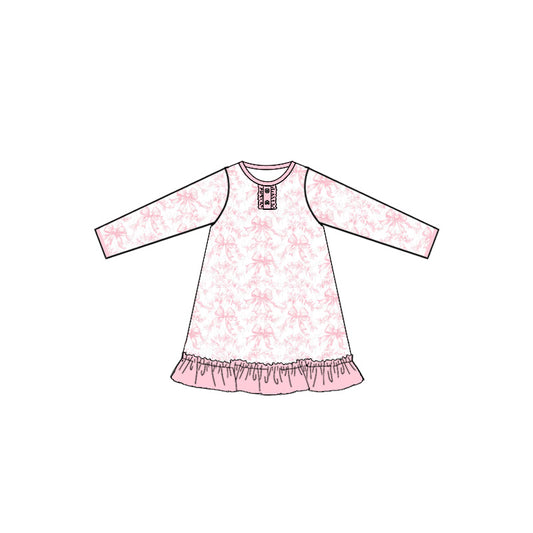 presale GLD0991  Pink and white long-sleeved dress with flower and bow pattern  2024 12.4