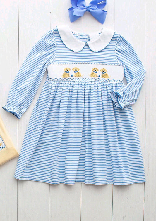 presale GLD0992 Puppy Blue Striped Long Sleeve Dress 2024 12.7