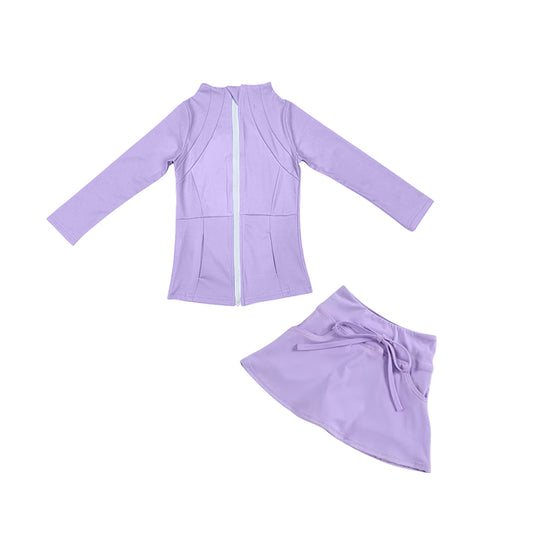 presale GLD0993 Baby Girls Lavender Yoga Jacket Skorts 2pcs Active Wear Sets  2024 12.7