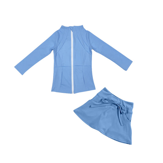 presale GLD0994  Baby Girls Blue Yoga Jacket Skorts 2pcs Active Wear Sets 2024 12.7