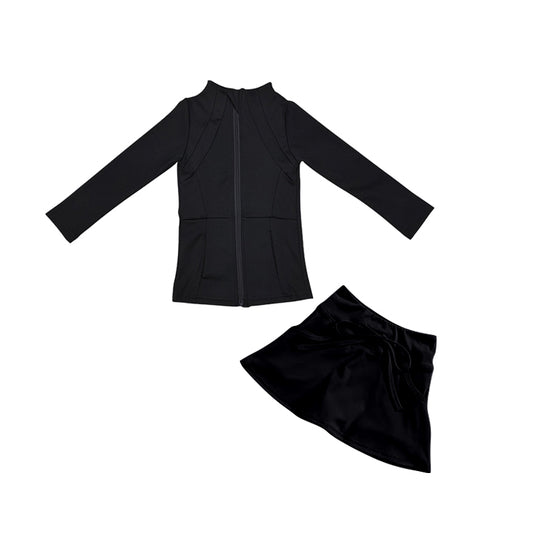 presale GLD0995  Baby Girls Black Yoga Jacket Skorts 2pcs Active Wear Sets 2024 12.7