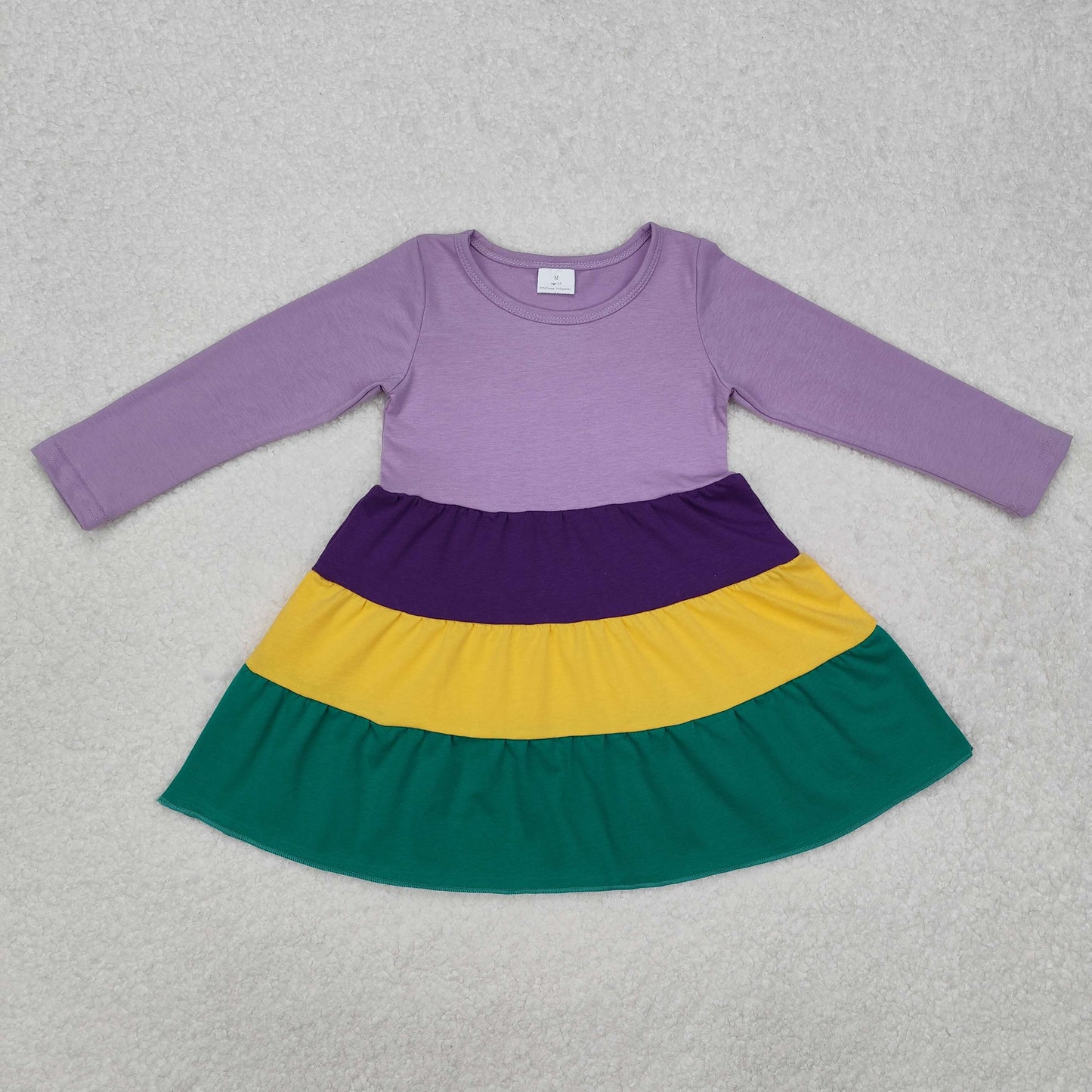 GLD0997 Mardi Gras Yellow Green Purple Long Sleeve Dress