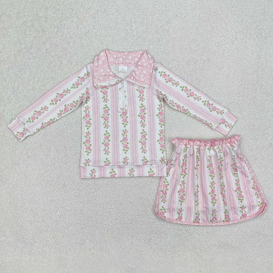 GLD1002 Baby Girls Pink Flowers Zip Top Skirt Skort Bottoms Sets D 3.10