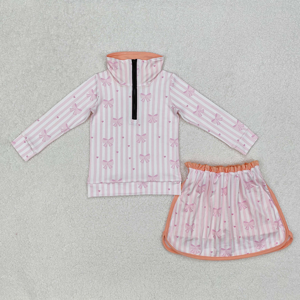 GLD1004 Baby Girls Pink Orange Bows Zip Top Skort Skirt Clothes Sets  D 3.10