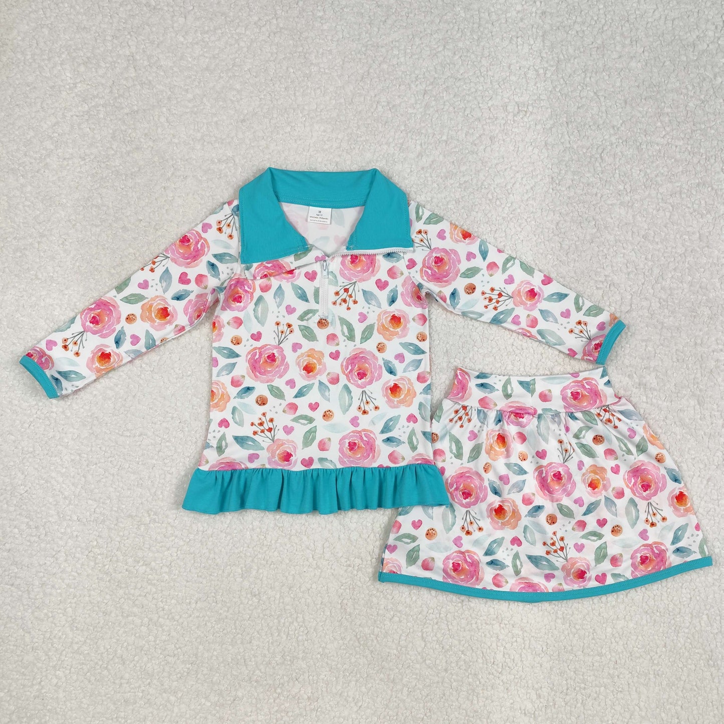 GLD1009 Baby Girls Blue Flowers Jacket Skorts 2pcs Sets D 815