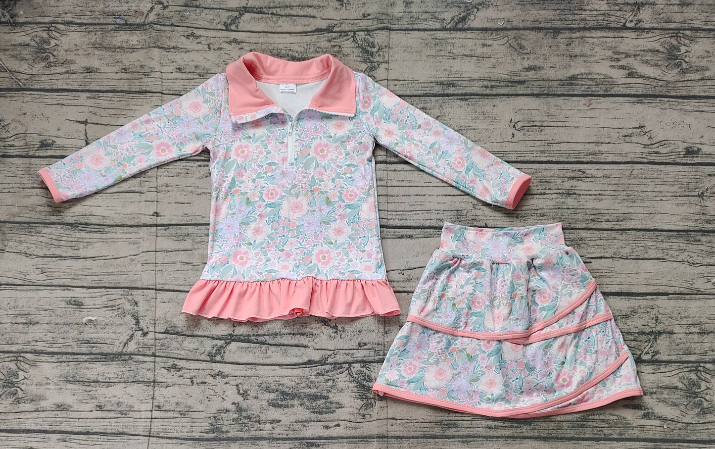 GLD1010 Baby Girls Pink Flowers Zip Top Skirt Ruffle Skort Bottoms Sets  D 3.6