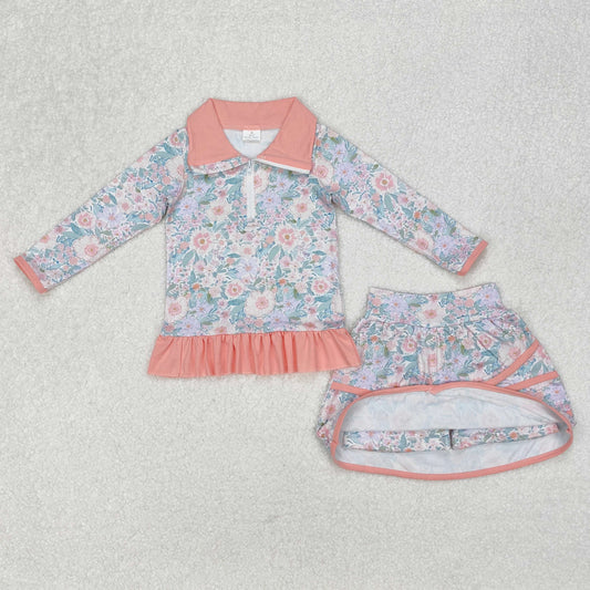 GLD1010 Baby Girls Pink Flowers Zip Top Skirt Ruffle Skort Bottoms Sets D 3.6