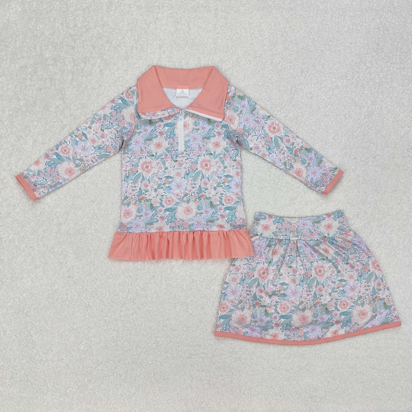 GLD1010 Baby Girls Pink Flowers Zip Top Skirt Ruffle Skort Bottoms Sets  D 3.6