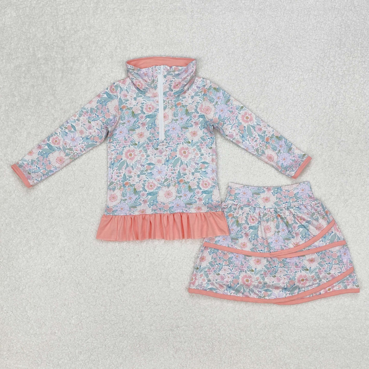 GLD1010 Baby Girls Pink Flowers Zip Top Skirt Ruffle Skort Bottoms Sets  D 3.6