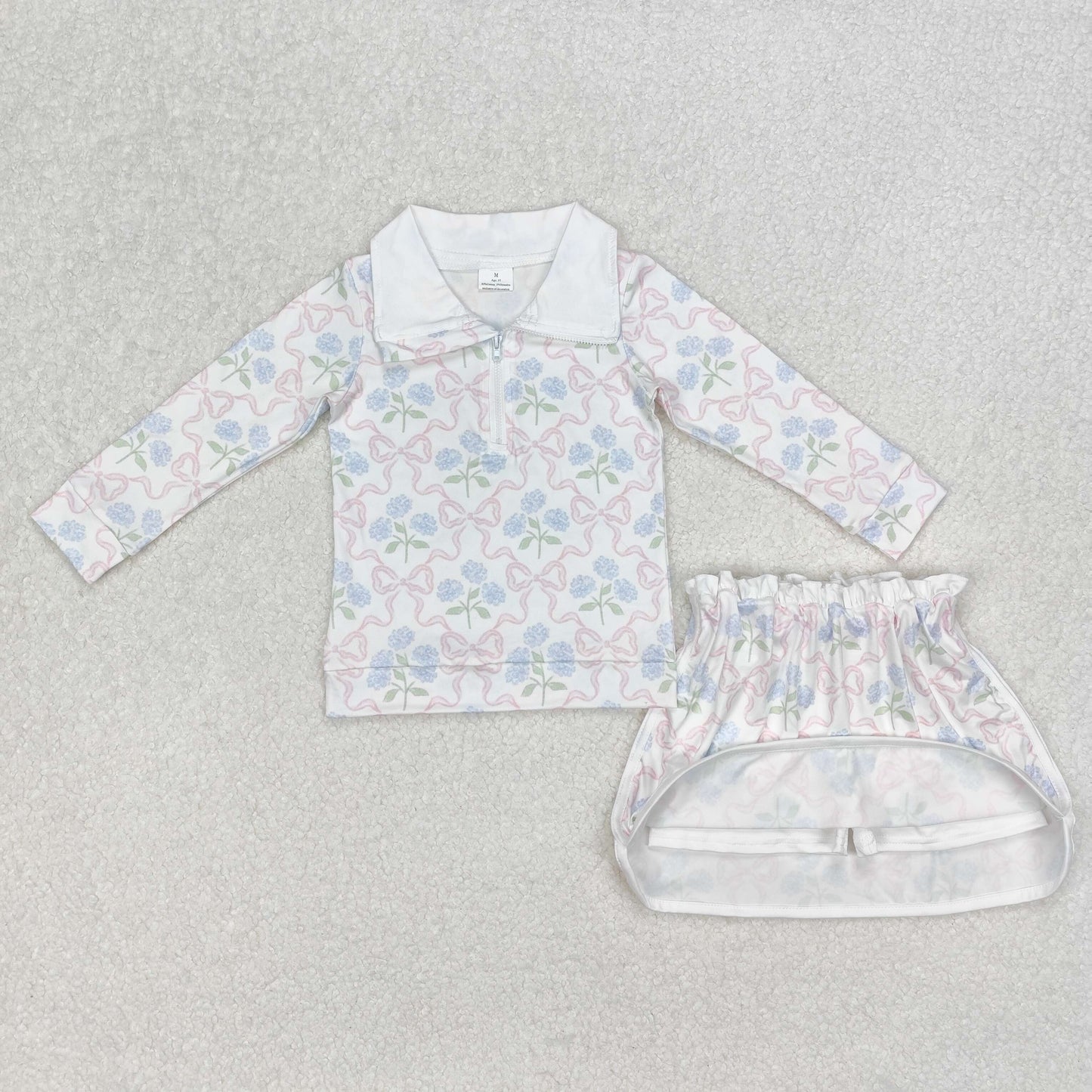GLD1012  Baby Girls Bows Flowers Zip Top Skort Skirt Clothes Sets  D 3.6