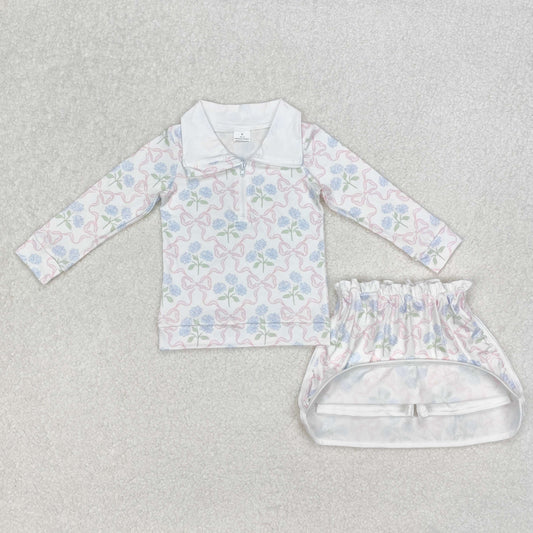 GLD1012  Baby Girls Bows Flowers Zip Top Skort Skirt Clothes Sets  D 3.6