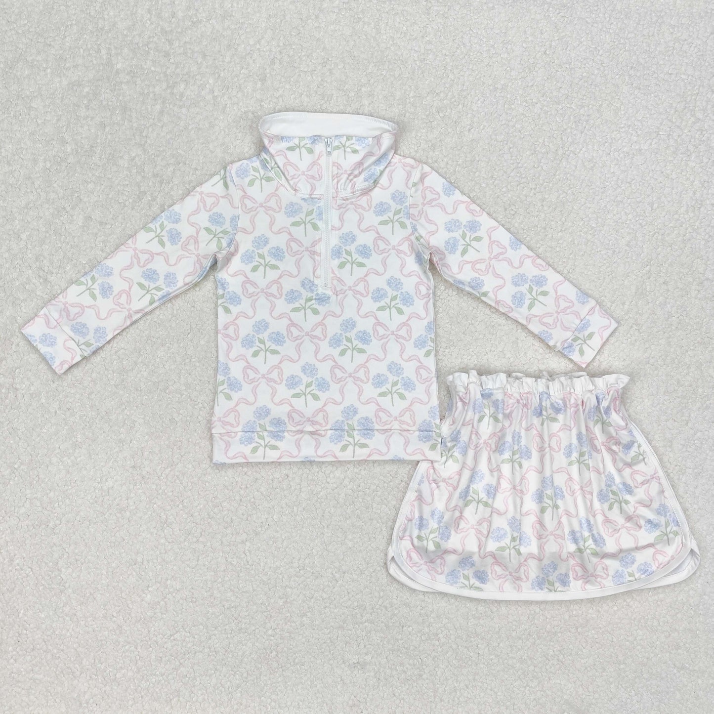 GLD1012  Baby Girls Bows Flowers Zip Top Skort Skirt Clothes Sets  D 3.6