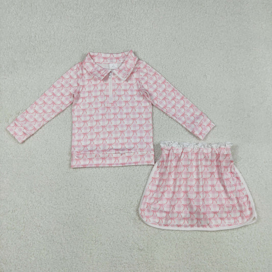 Baby Girls Pink Bows Zipper Top Skort Bottoms Outfit Set Cute Toddler Clothing Combo
