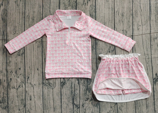 presale GLD1014 Baby Girls Pink Bows Zip Top Skort Bottoms Clothes Sets D 1127