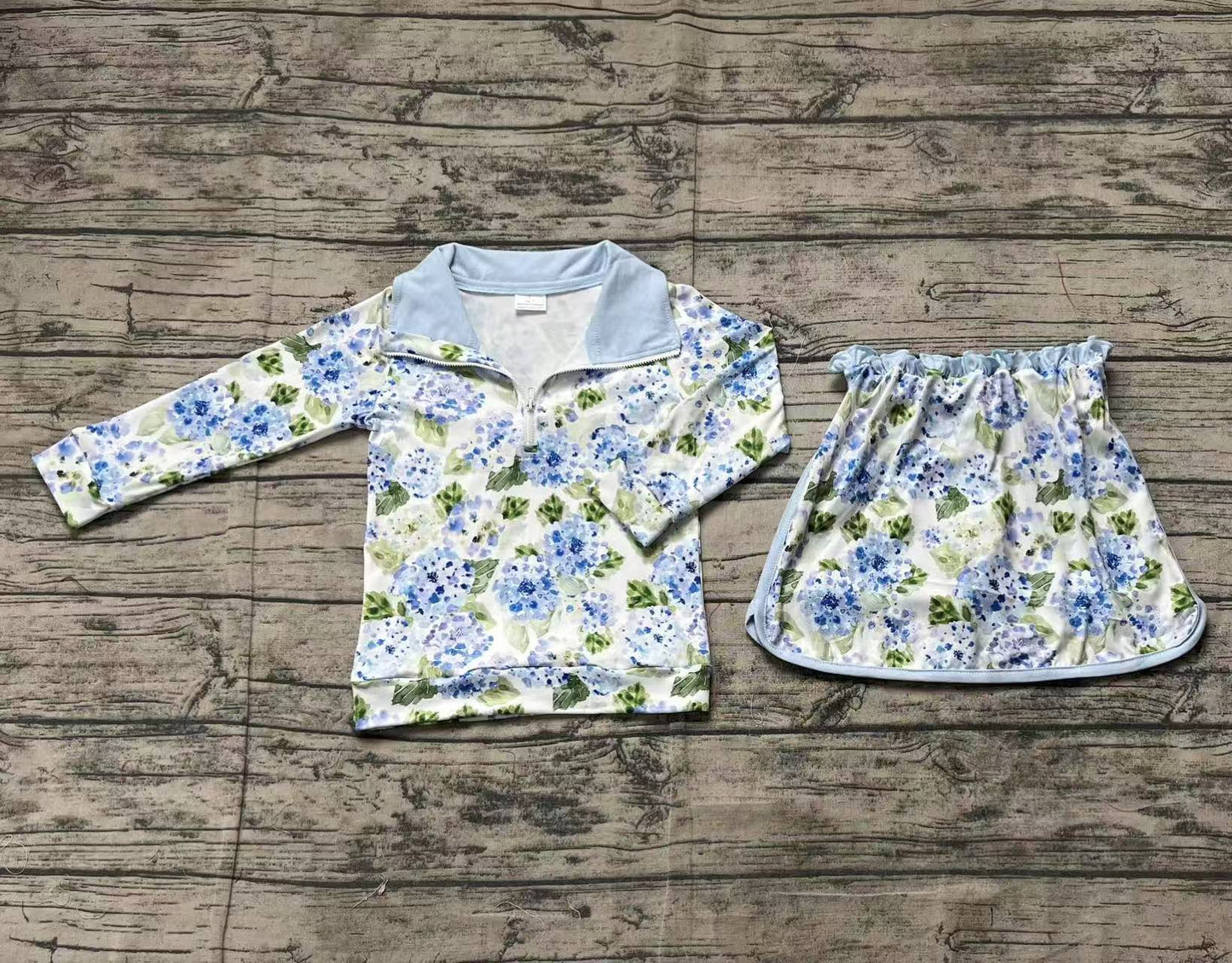 presale GLD1016  Baby Girls Blue Flowers Athletic Active Wear Top Shorts Skirts Clothes Sets   D 2.21