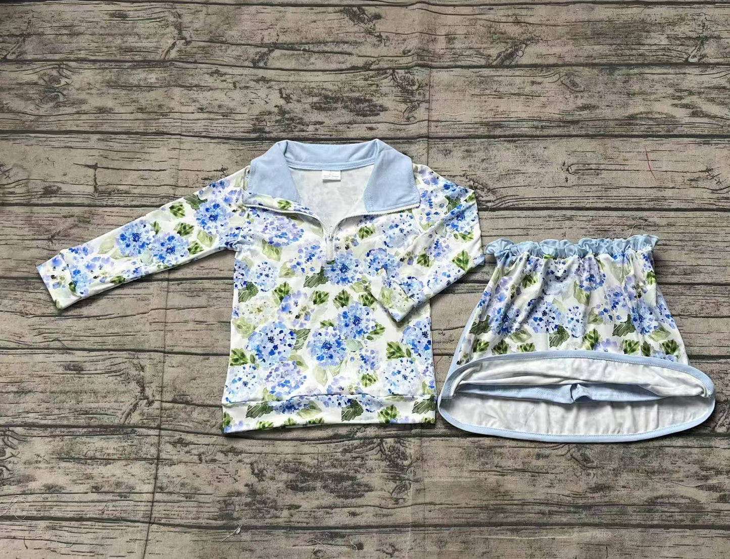 presale GLD1016  Baby Girls Blue Flowers Athletic Active Wear Top Shorts Skirts Clothes Sets   D 2.21