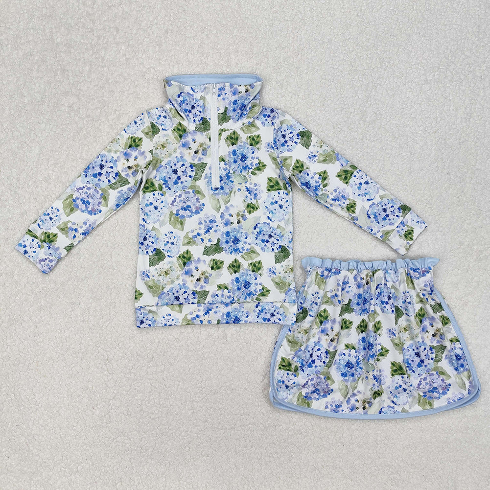 Match Baby Girls Blue Flowers Athletic Active Wear Top Shorts Skirts Clothes Sets Jumpsuit  D 3.13