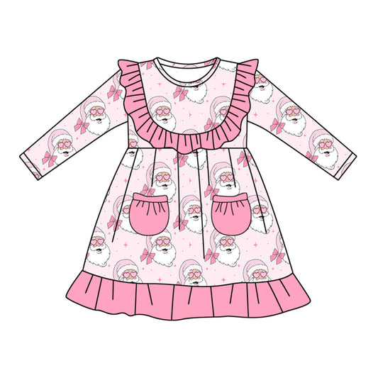presale GLD1037 Santa Claus Pink Pocket Lace Long Sleeve Dress  D 5.9