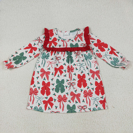 GLD1046 Baby Girls Christmas Red Green Bows Knee Length Dresses D 6.25