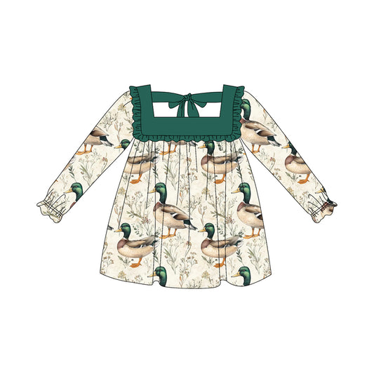 presale GLD1057 Long sleeves green ruffle duck kids girls dresses D 5.16