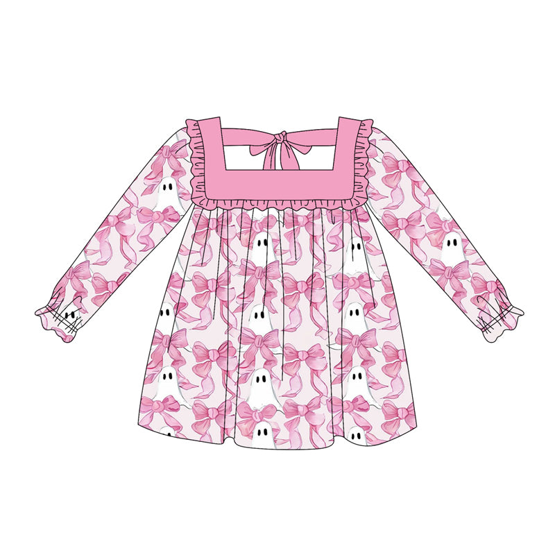 presale GLD1059 Long sleeves pink ruffle bow ghost girls Halloween dress D 5.16