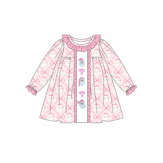 presale GLD1061  Long sleeves pink bow santa girls Christmas dresses D 5.16