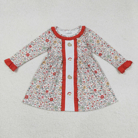 GLD1062 Embroidery Baby Girls Christmas Floral Santa Cakes Knee Length Dresses D 906