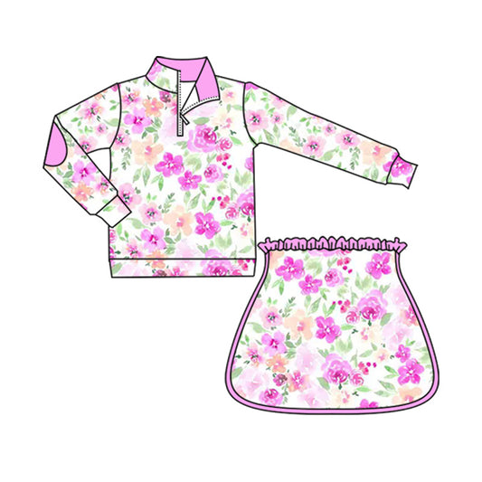 presale GLD1076 Long sleeves pink floral pullover skirt girls clothing set D 5.23