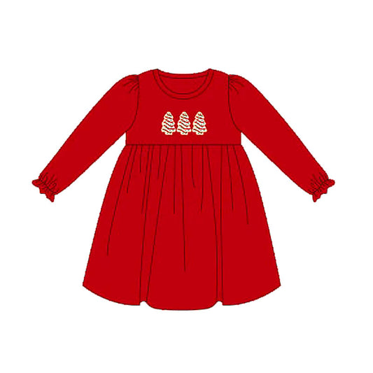 presale GLD1089 Baby Girls Red Long Ruffle Sleeves Trees Knee Length Dresses  D 5.29