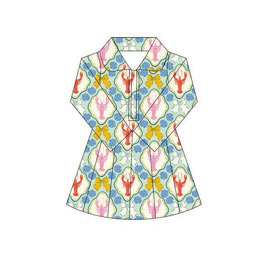 presale GLD1102 Baby Girls Long Sleeves Bows Crayfishes Plaid Zipper Knee Length Dresses D 5.30