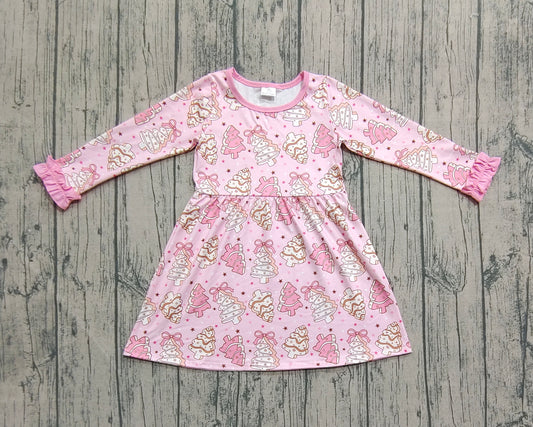 presale GLD1124 Pink long-sleeved dress with Christmas tree cookie bow D 7.17
