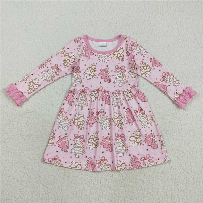 Sibling Baby Girls Pink Bows Stripe Trees Christmas Clothes Sets Rompers Knee Length Dresses  D 908