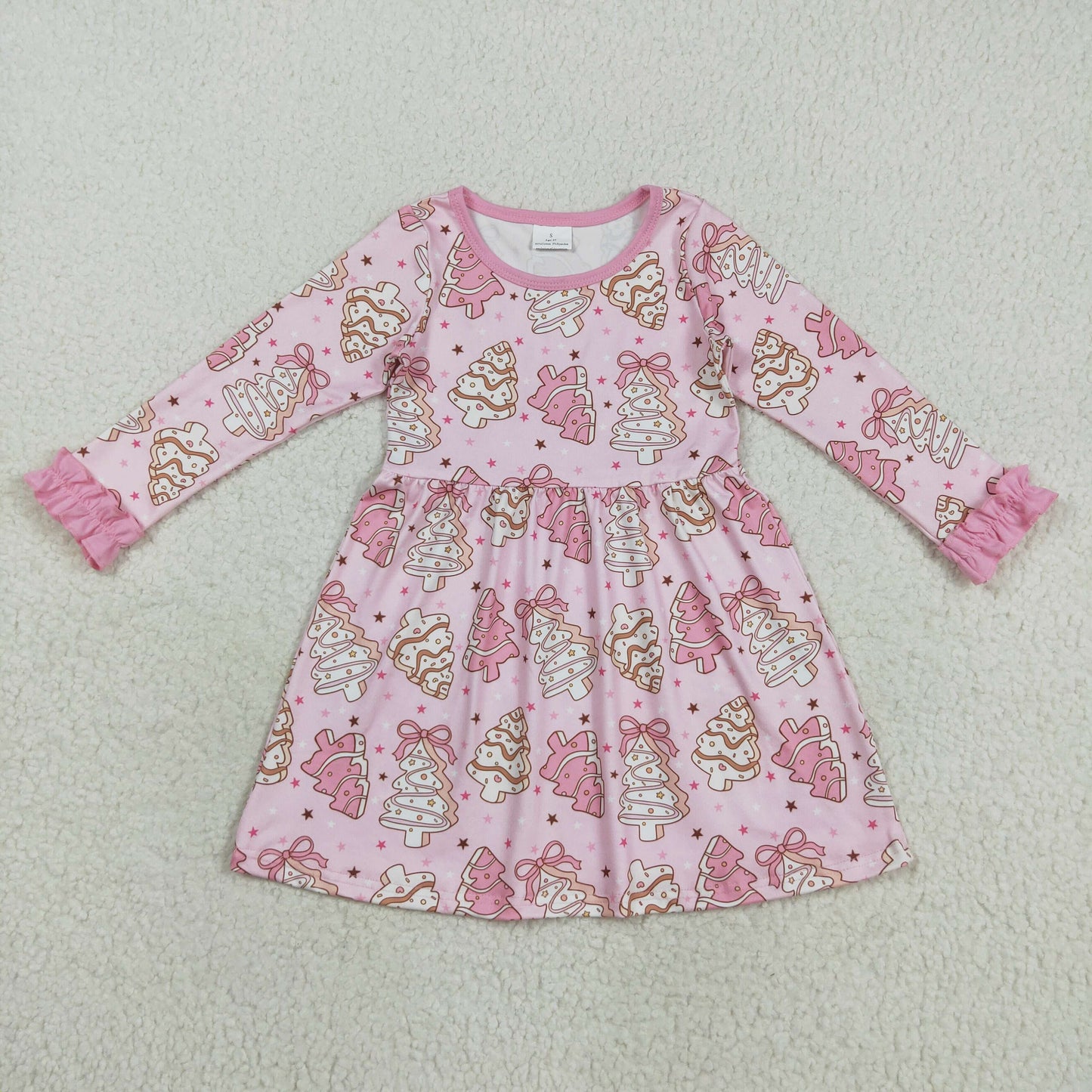 GLD1124  Baby Girls pink Christmas Trees Cake Knee Length Dresses D 8.11