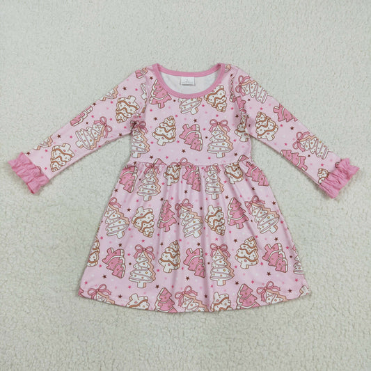 GLD1124 Baby Girls pink Christmas Trees Cake Knee Length Dresses D 8.11