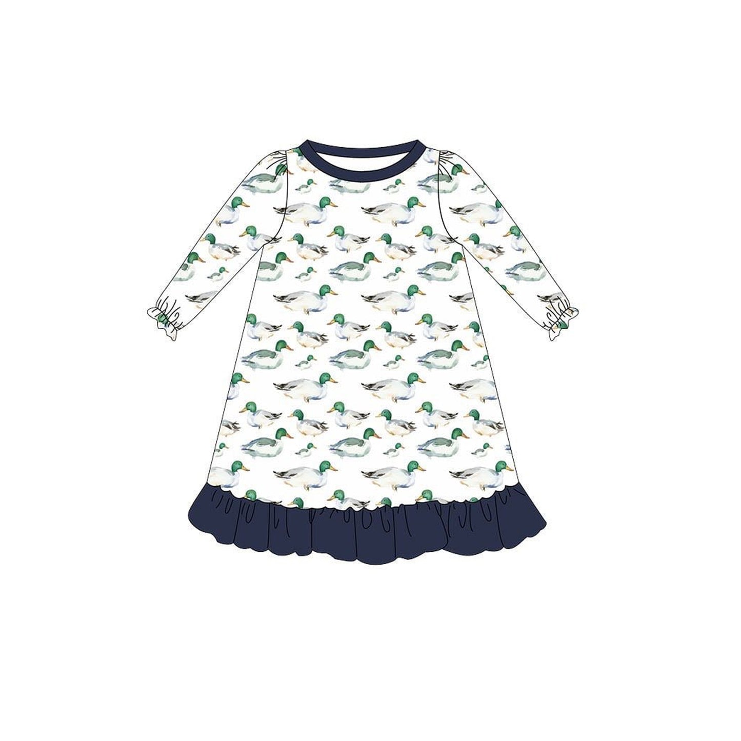 presale GLD1128 Baby Girls Long Ruffle Sleeves Ducks Plaid Knee Length Dresses   D 6.14